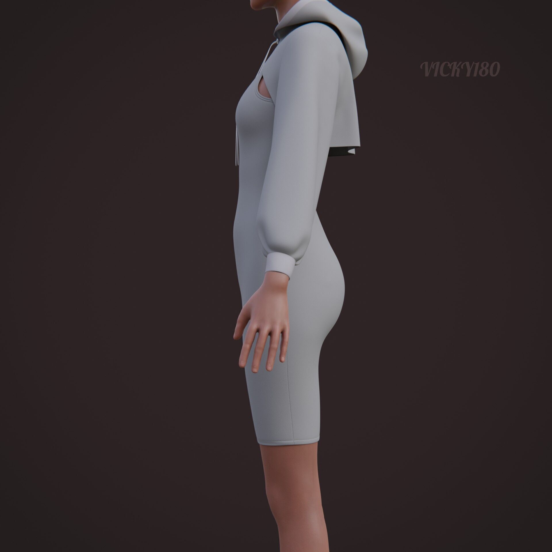 Crop Hoodie Sweater and Bodycon Singlet Dress - Stylish Clothing 3D model_17
