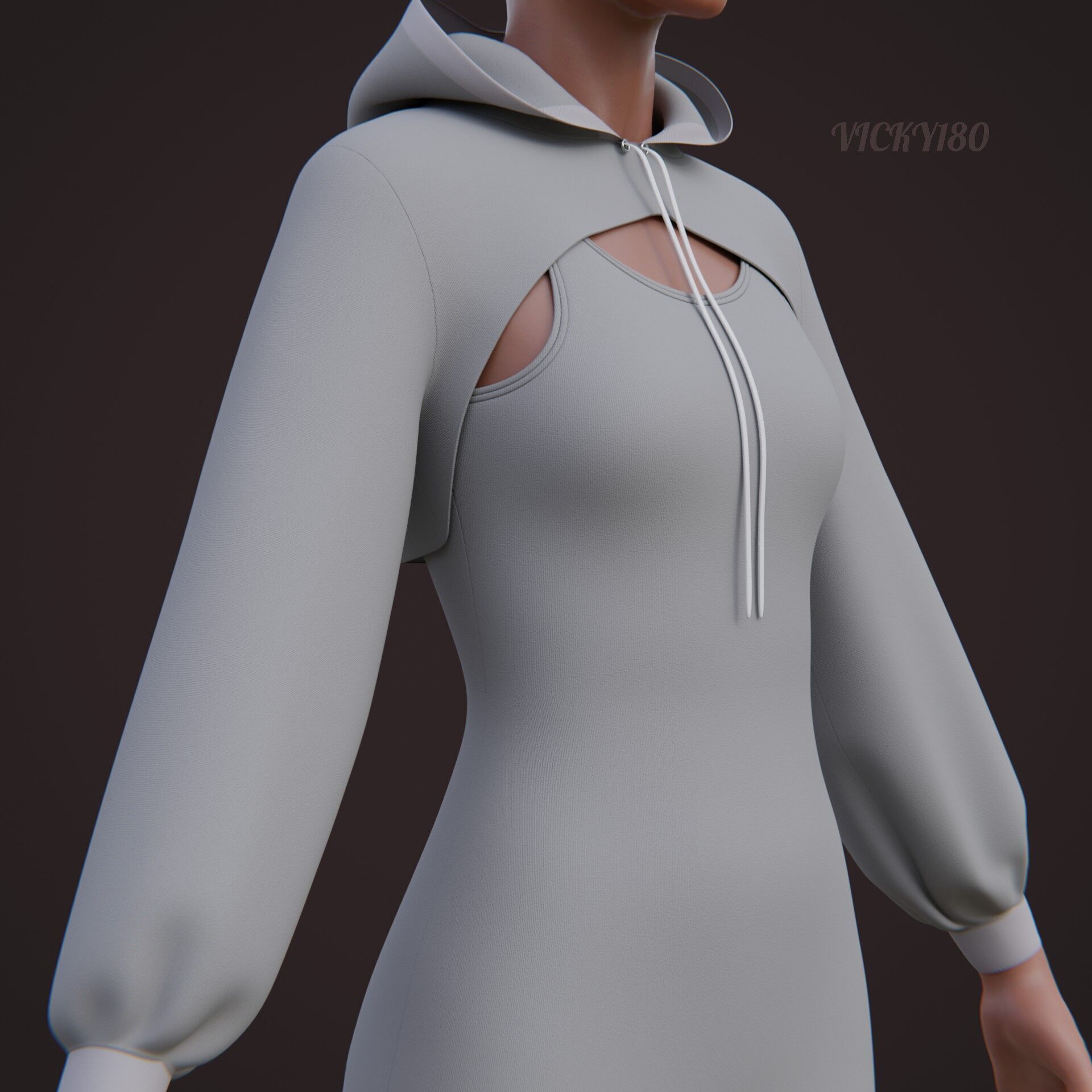 Crop Hoodie Sweater and Bodycon Singlet Dress - Stylish Clothing 3D model_19