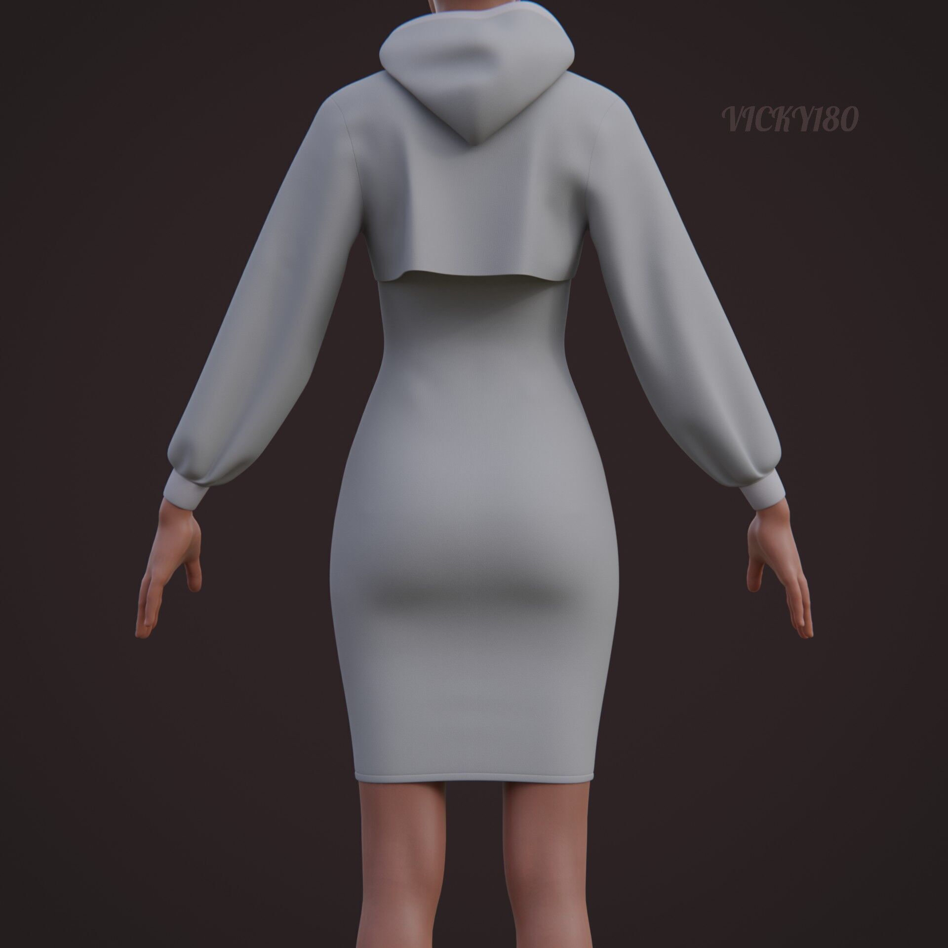 Crop Hoodie Sweater and Bodycon Singlet Dress - Stylish Clothing 3D model_16