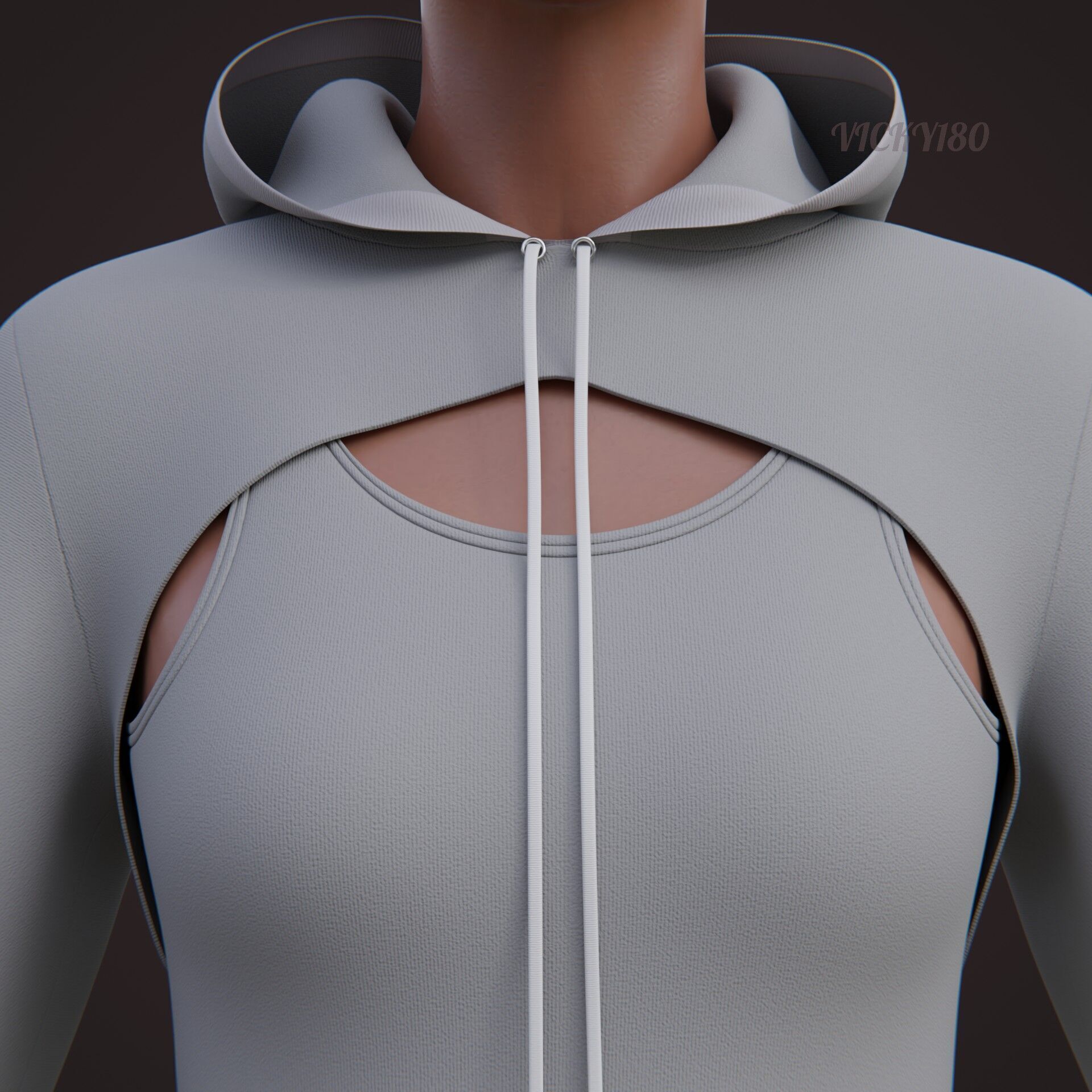 Crop Hoodie Sweater and Bodycon Singlet Dress - Stylish Clothing 3D model_21