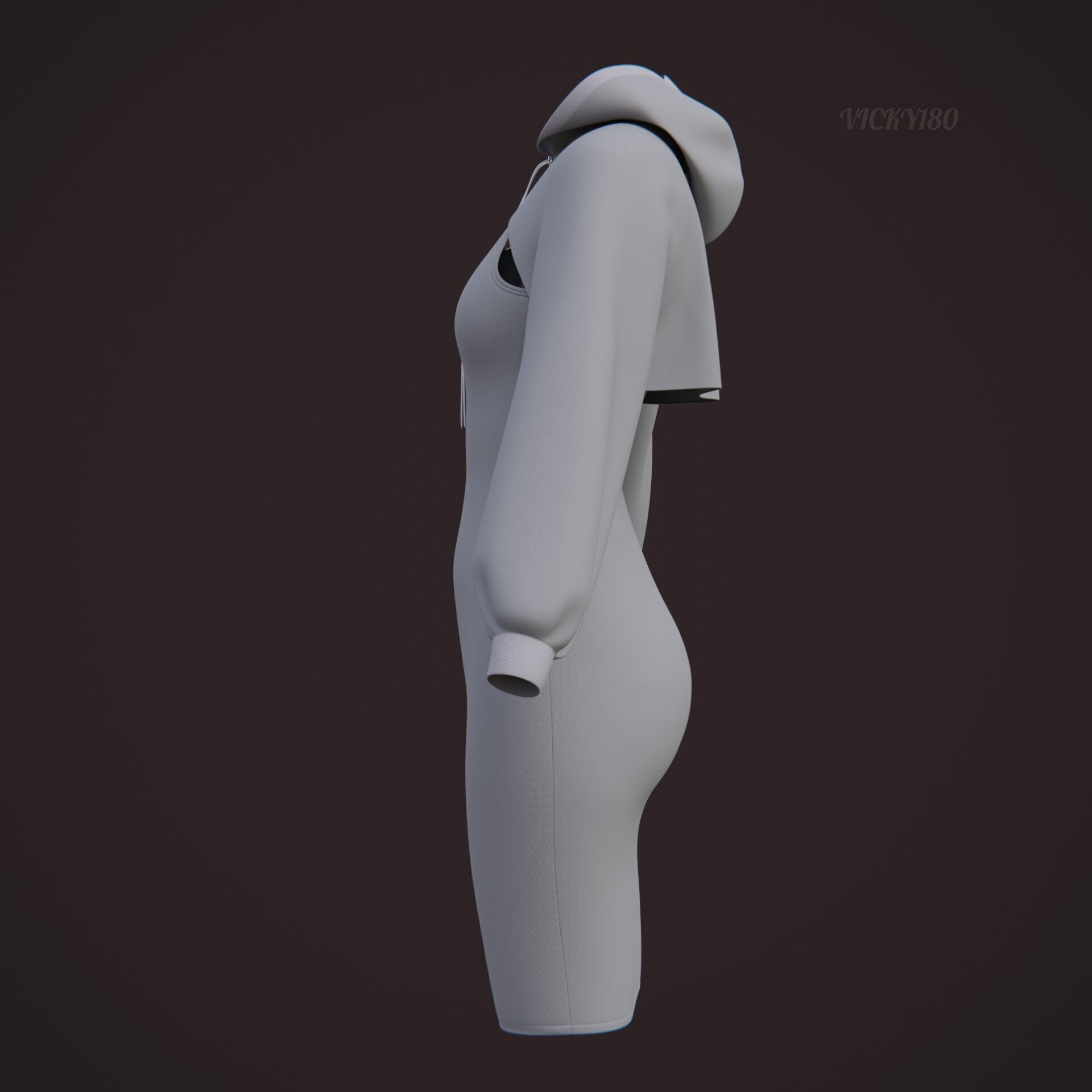 Crop Hoodie Sweater and Bodycon Singlet Dress - Stylish Clothing 3D model_33