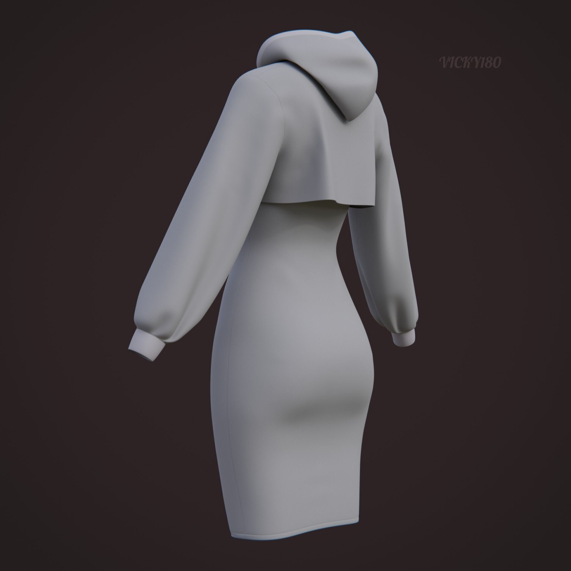 Crop Hoodie Sweater and Bodycon Singlet Dress - Stylish Clothing 3D model_32