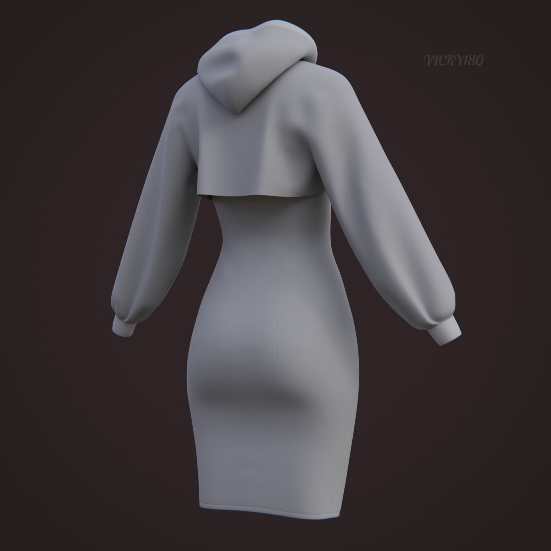 Crop Hoodie Sweater and Bodycon Singlet Dress - Stylish Clothing 3D model_30