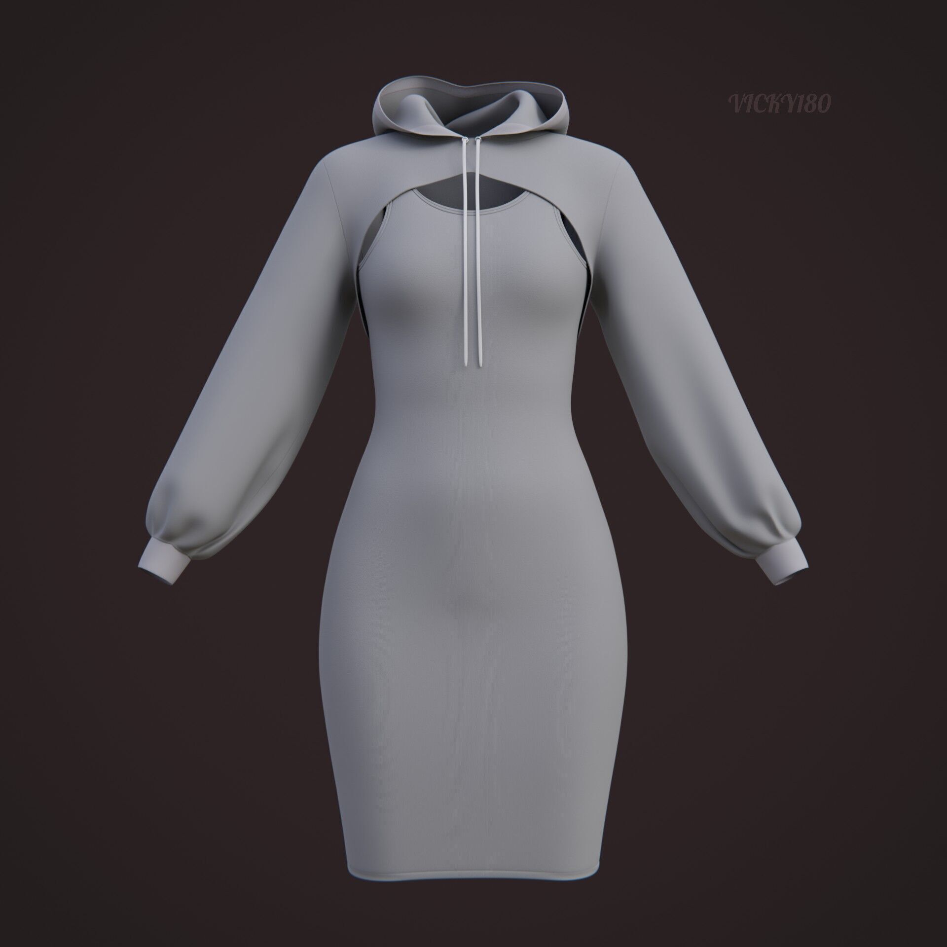 Crop Hoodie Sweater and Bodycon Singlet Dress - Stylish Clothing 3D model_27