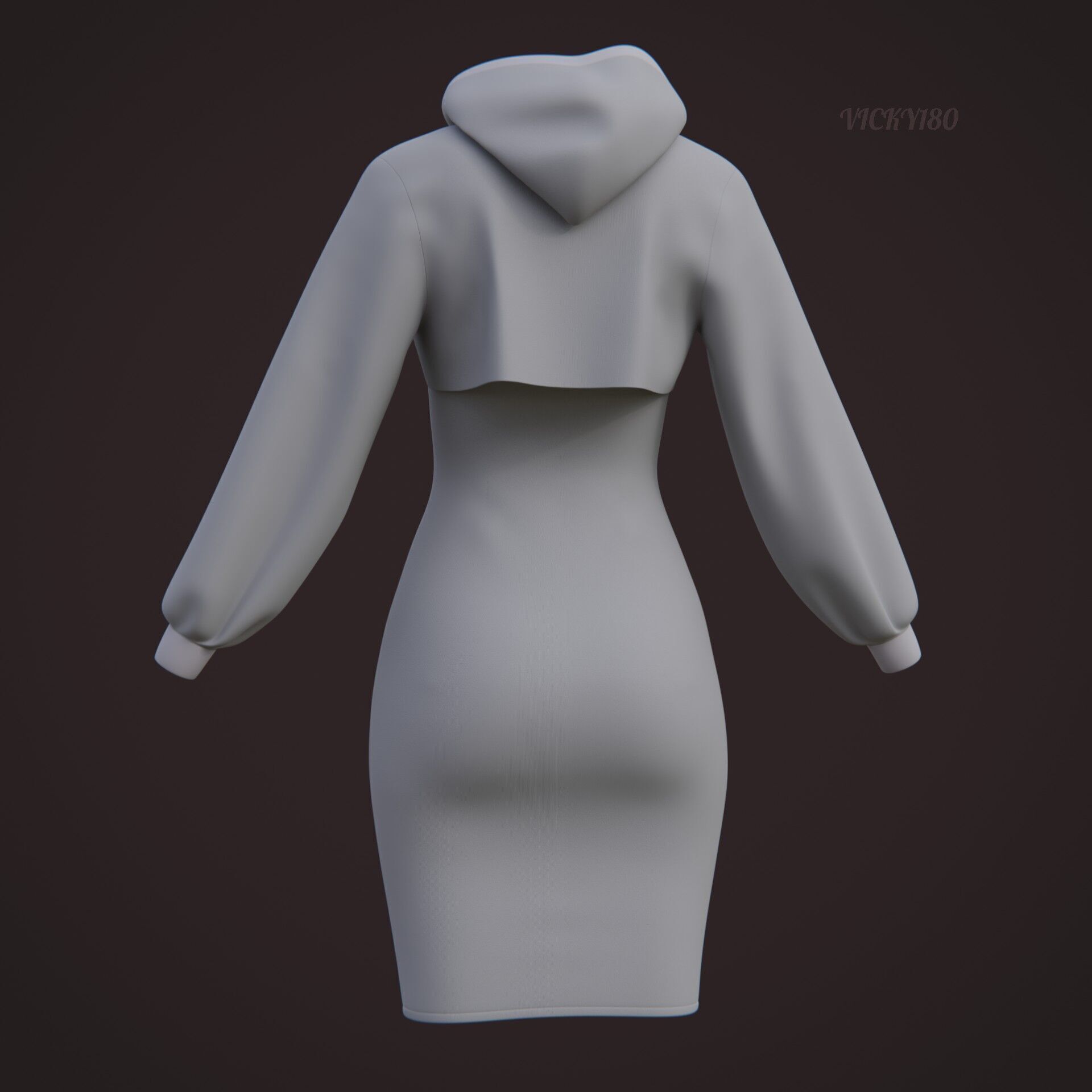 Crop Hoodie Sweater and Bodycon Singlet Dress - Stylish Clothing 3D model_31