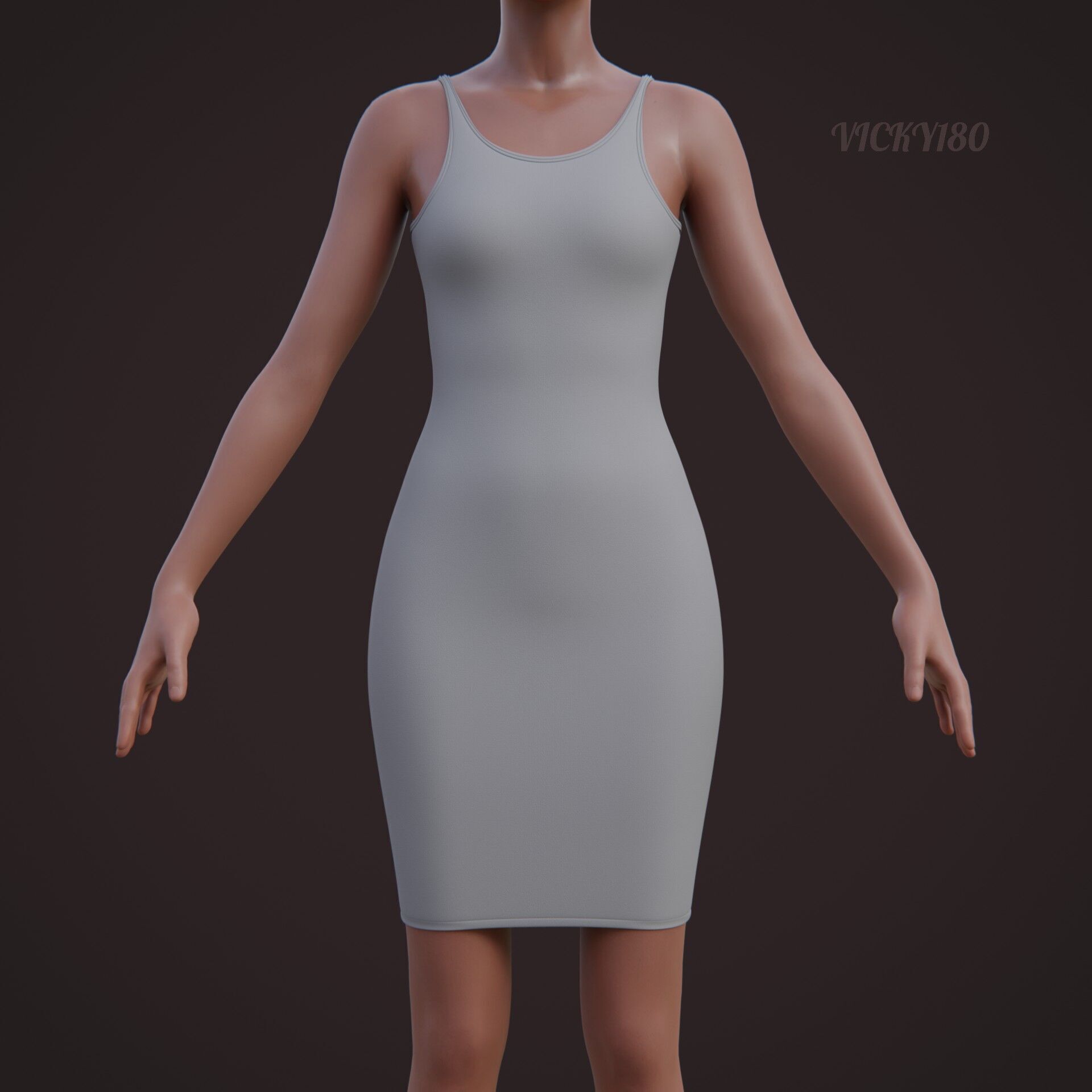 Crop Hoodie Sweater and Bodycon Singlet Dress - Stylish Clothing 3D model_14