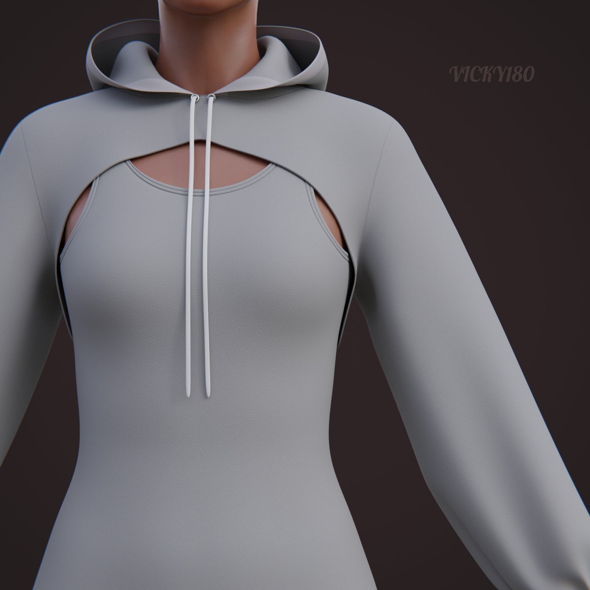 Crop Hoodie Sweater and Bodycon Singlet Dress - Stylish Clothing 3D model_22