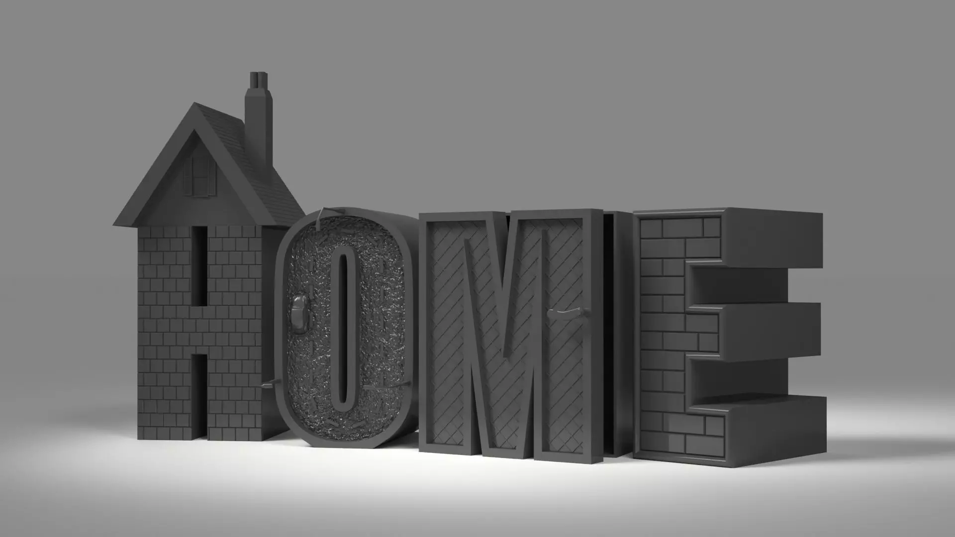 Home Ornamental Letters with House Designs 3D print model_0
