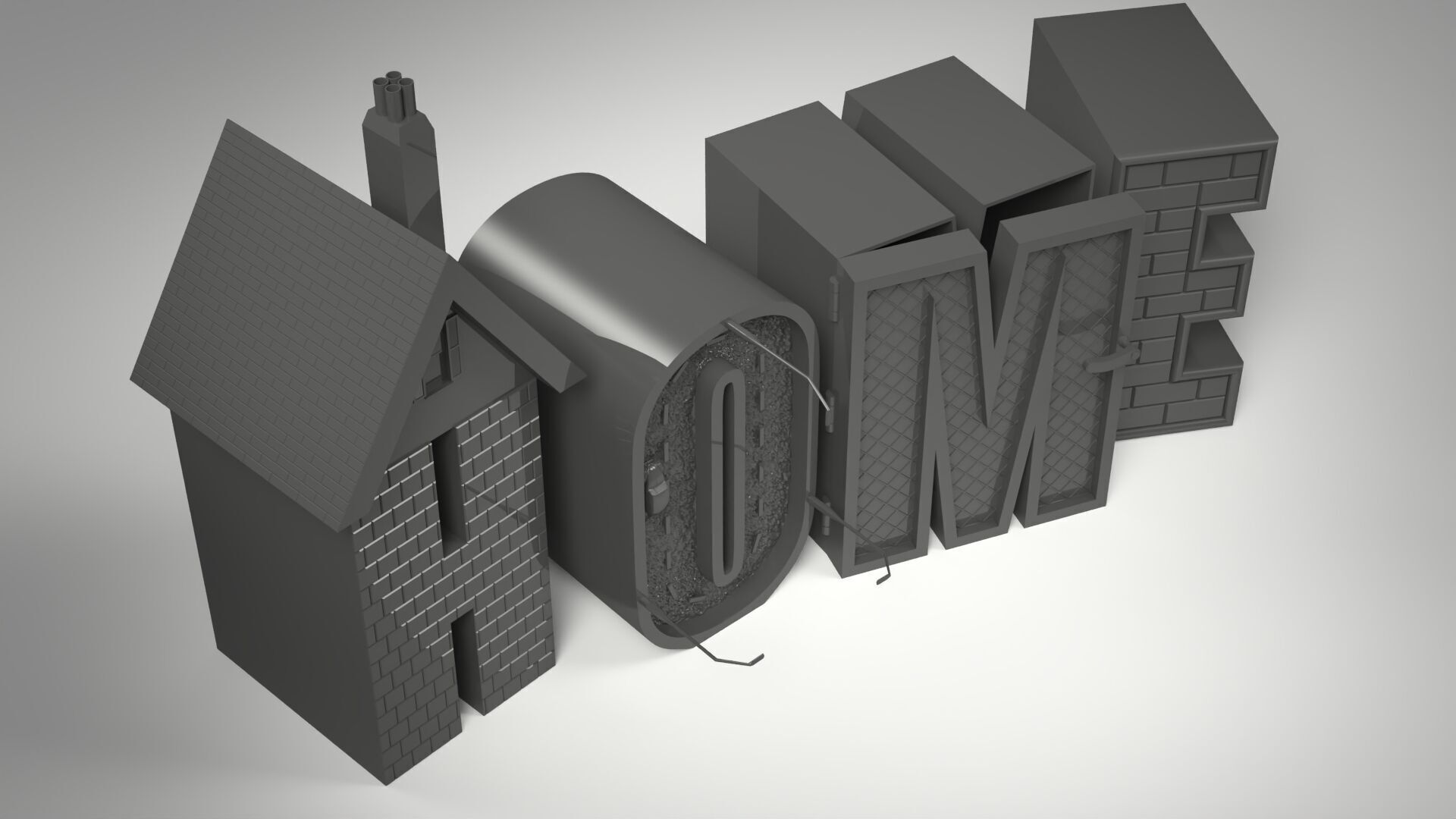 Home Ornamental Letters with House Designs 3D print model_1