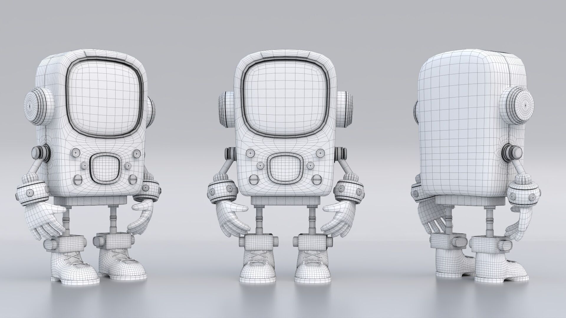 Retro Phoned Head Cute Robot Low-poly 3D model_10