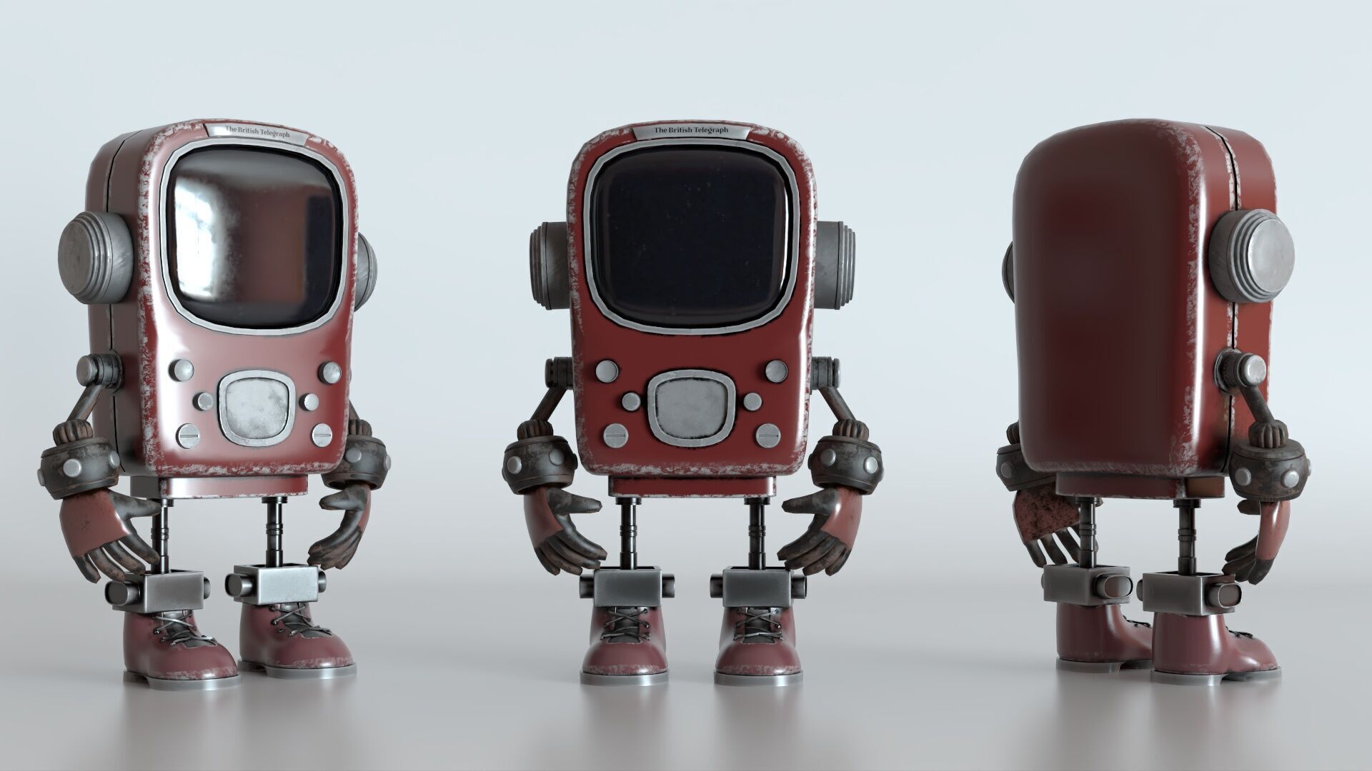 Retro Phoned Head Cute Robot Low-poly 3D model_8