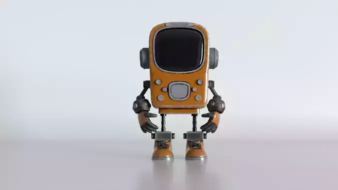 Retro Phoned Head Cute Robot Low-poly 3D model