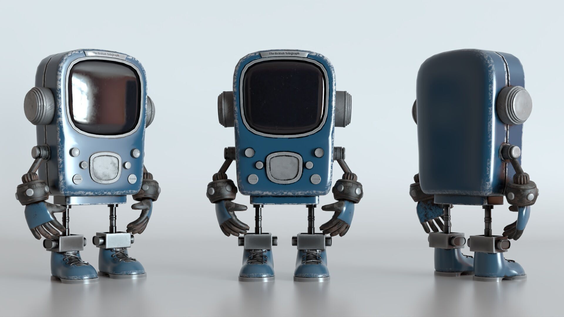 Retro Phoned Head Cute Robot Low-poly 3D model_7