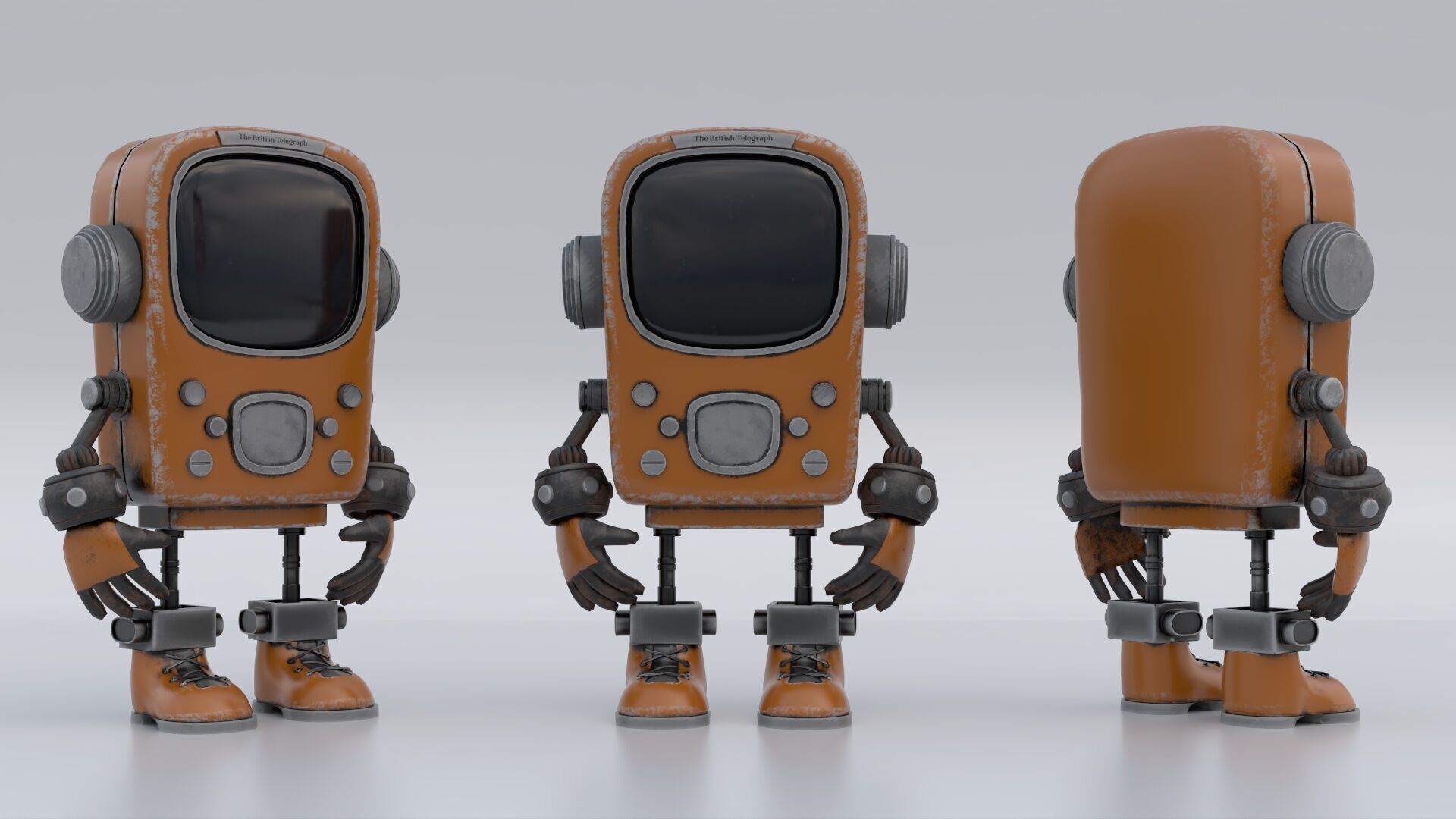 Retro Phoned Head Cute Robot Low-poly 3D model_6
