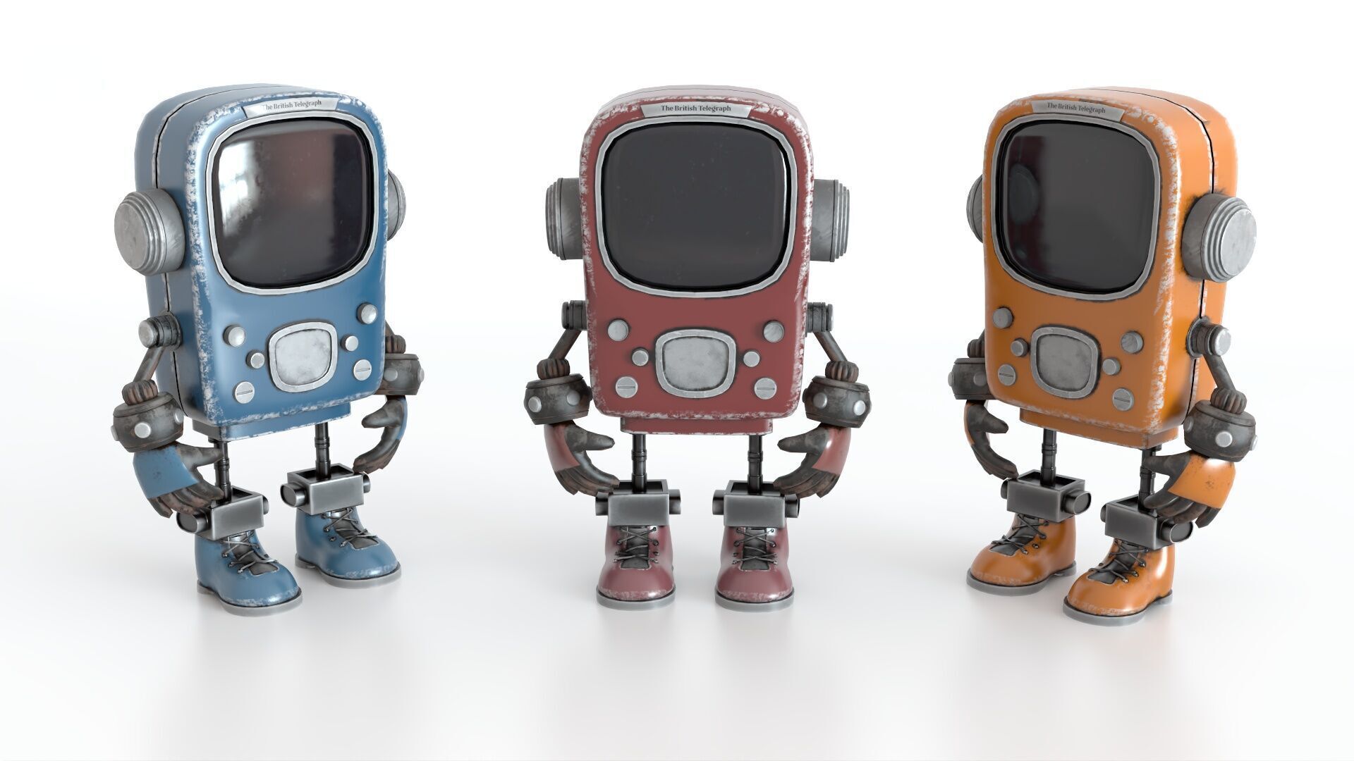 Retro Phoned Head Cute Robot Low-poly 3D model_9