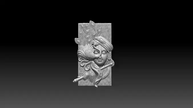 Lord Krishna face mural work for printing and CNC wood curving 3D print model