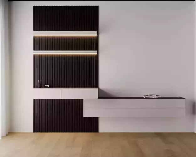 Desk with cabinet and panel 