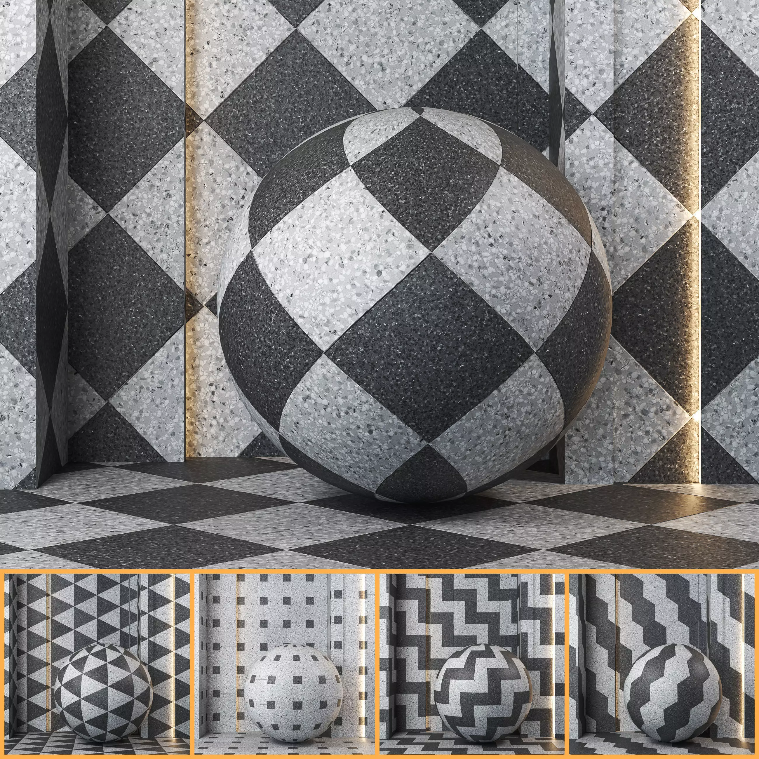 4K Terrazzo Diamond Floor Textures - Seamless PBR - 5 Patterns Texture_0