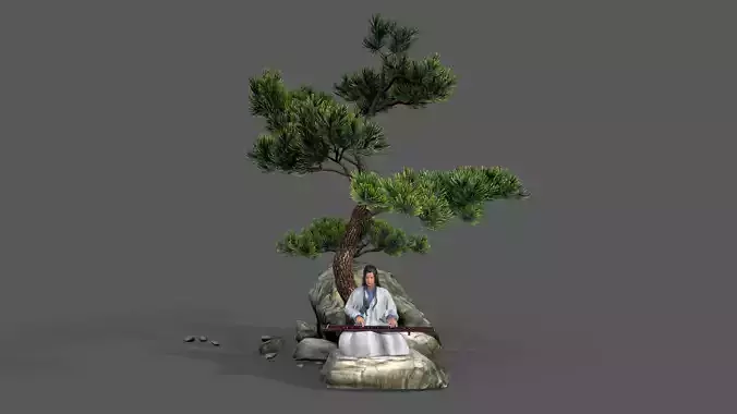 ancient china zither musical instrument Low-poly 3D model