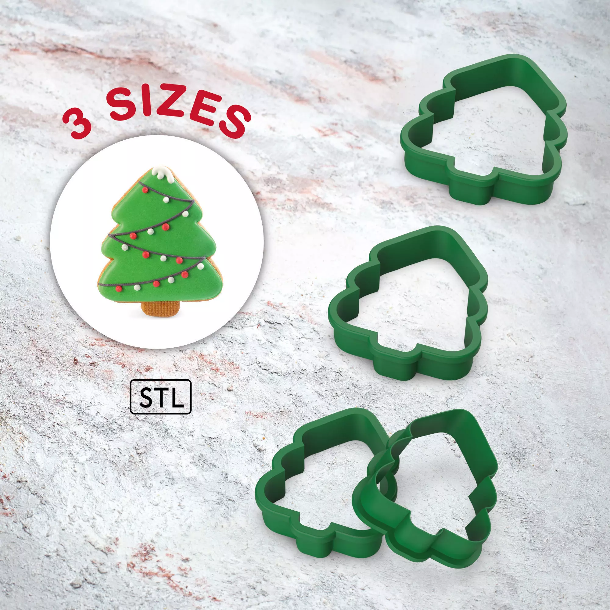 Christmas Tree Cookie Cutter - 3 Size - Christmas Tree Shape 3D print model_0
