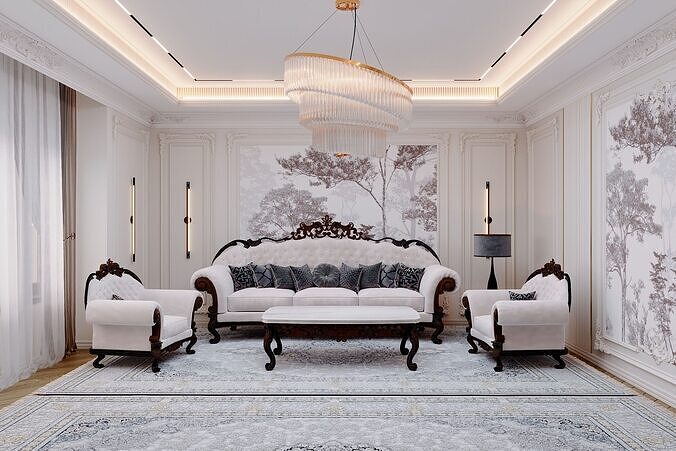 Design of the living room in the neoclassical style 3dscene 3D model