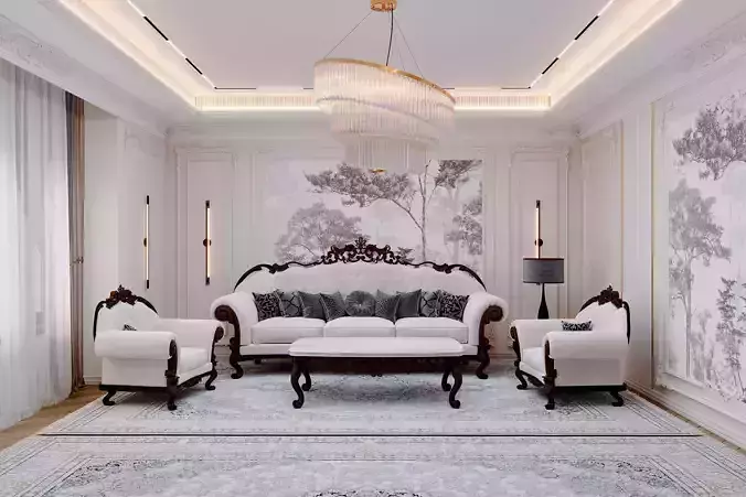 Design of the living room in the neoclassical style 3dscene
