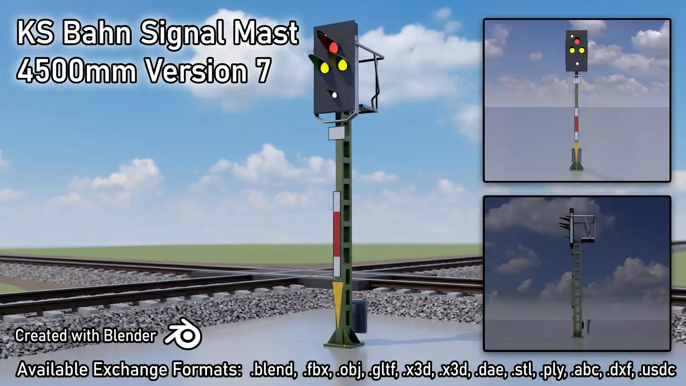 KS Railway Signal Post 4500mm Version-7 Low-poly 3D model
