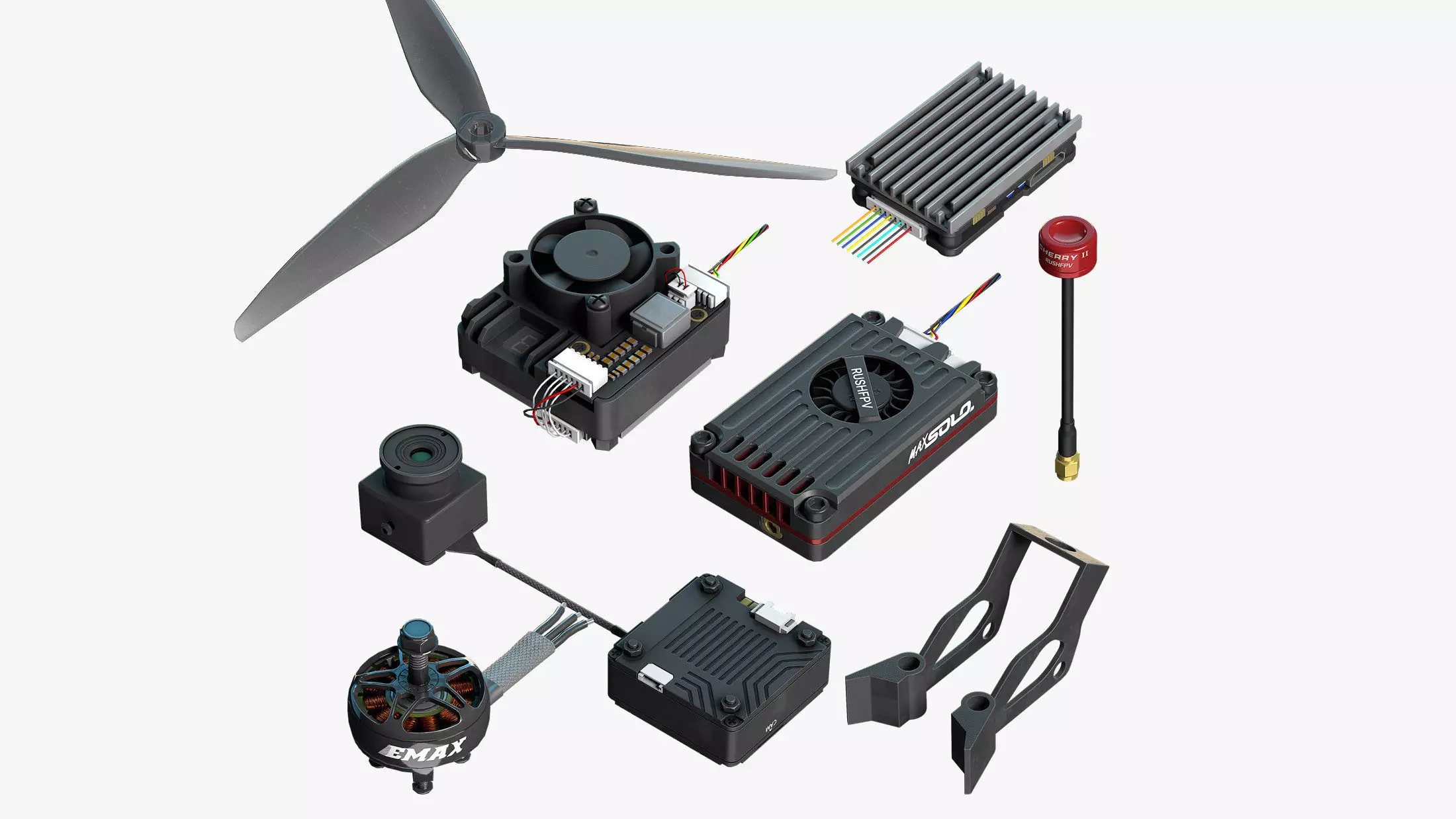 FPV Drone Parts Set Vol 2 Low-poly 3D model_0
