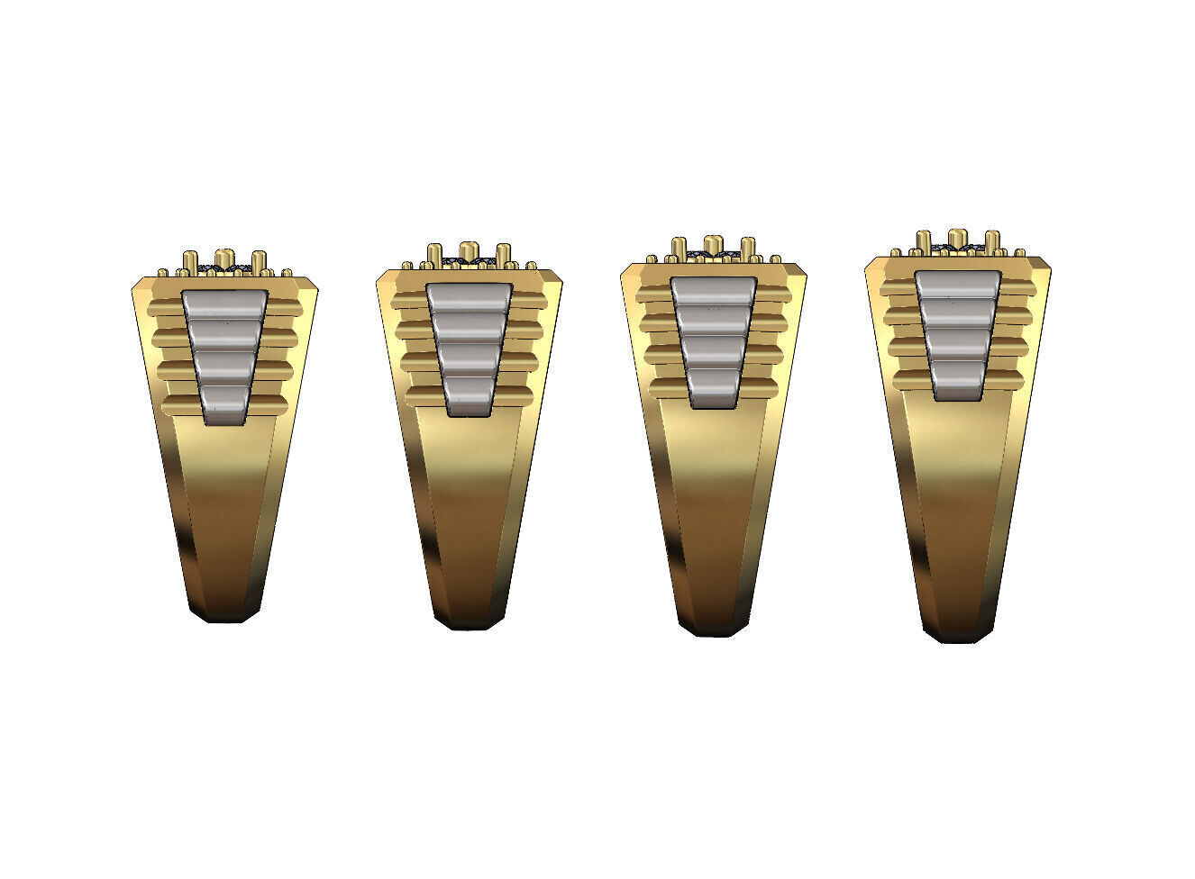 Square presidential link inserts diamond ring US sizes 7to10 3D print model_2