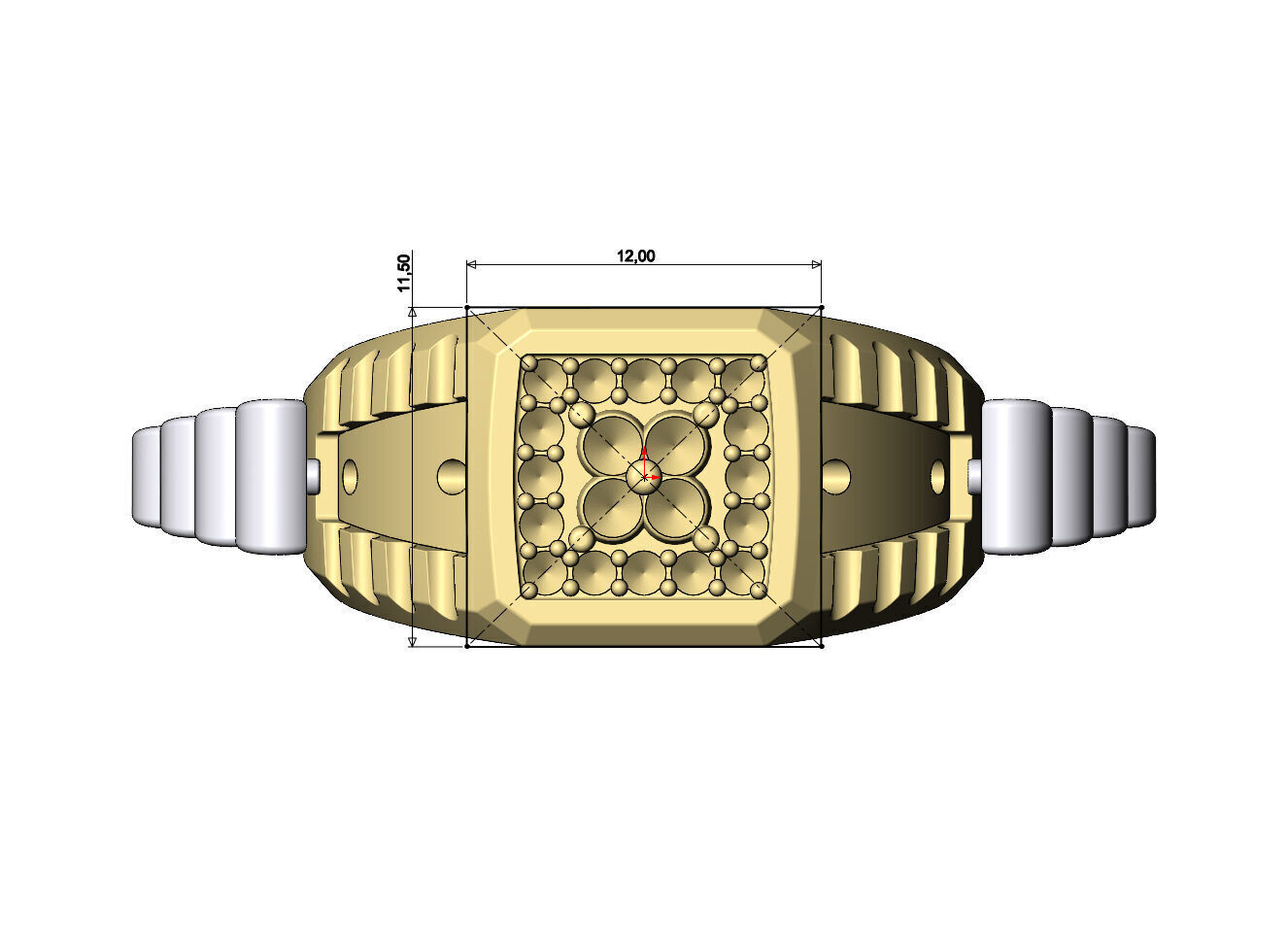 Square presidential link inserts diamond ring US sizes 7to10 3D print model_9