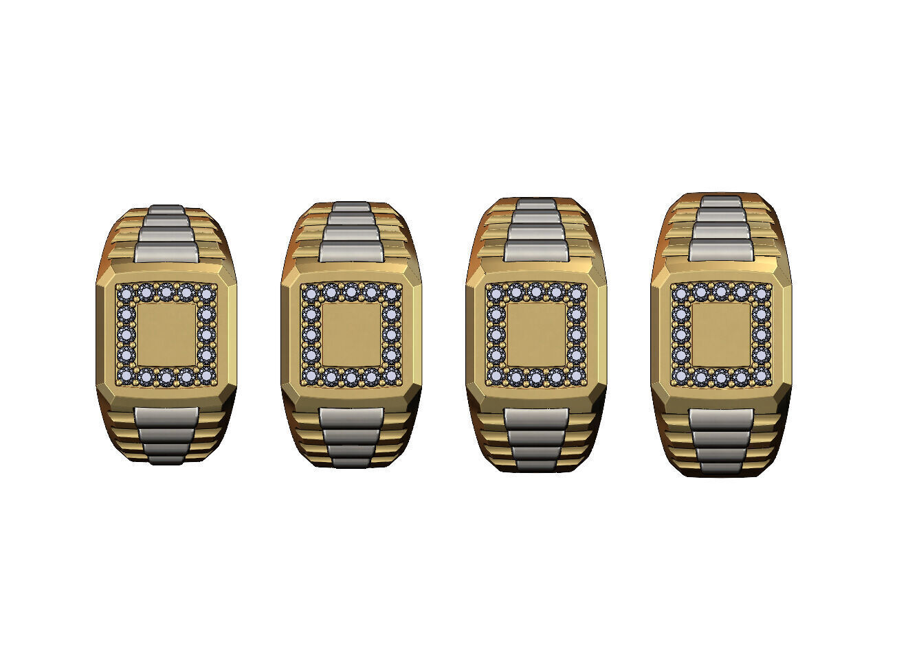 Diamond square presidential link inserts ring US sizes 7to10 3D print model_2