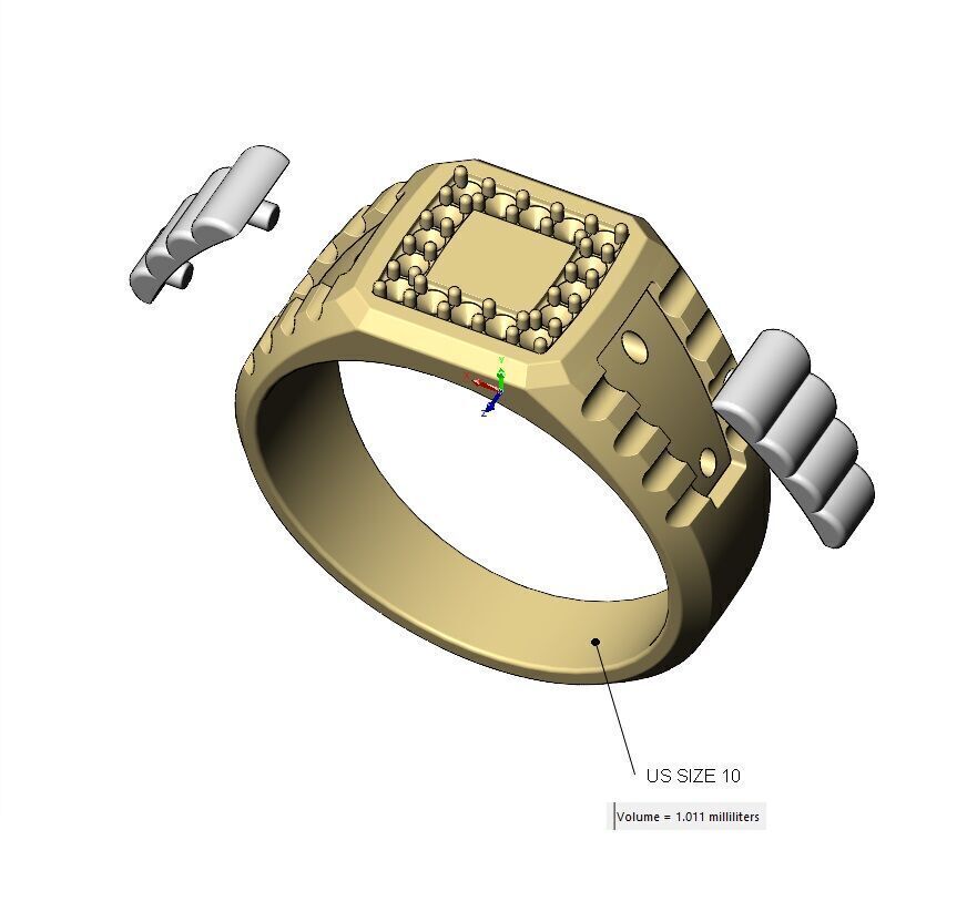 Diamond square presidential link inserts ring US sizes 7to10 3D print model_17