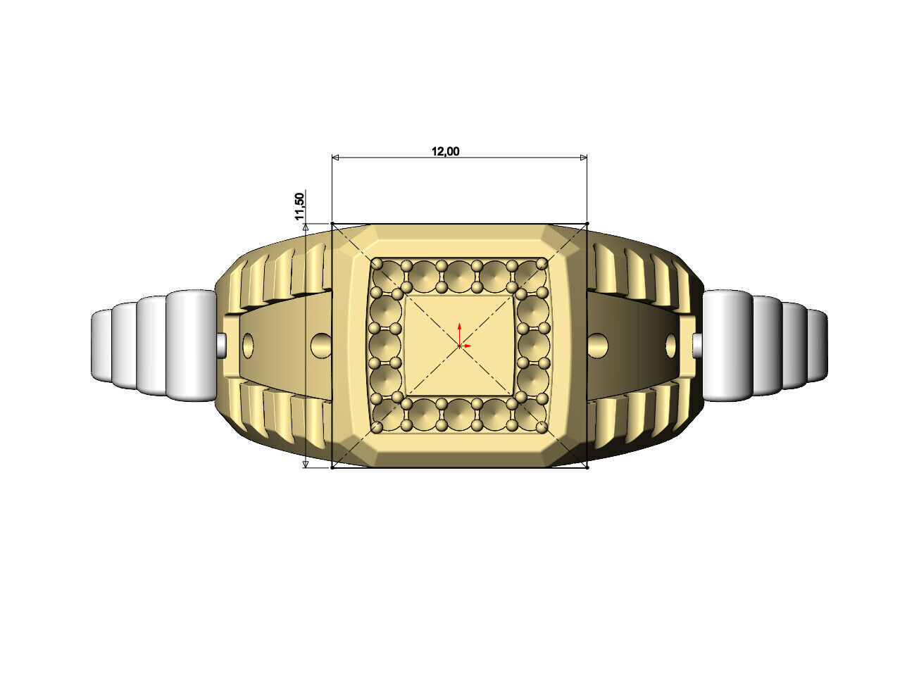 Diamond square presidential link inserts ring US sizes 7to10 3D print model_7