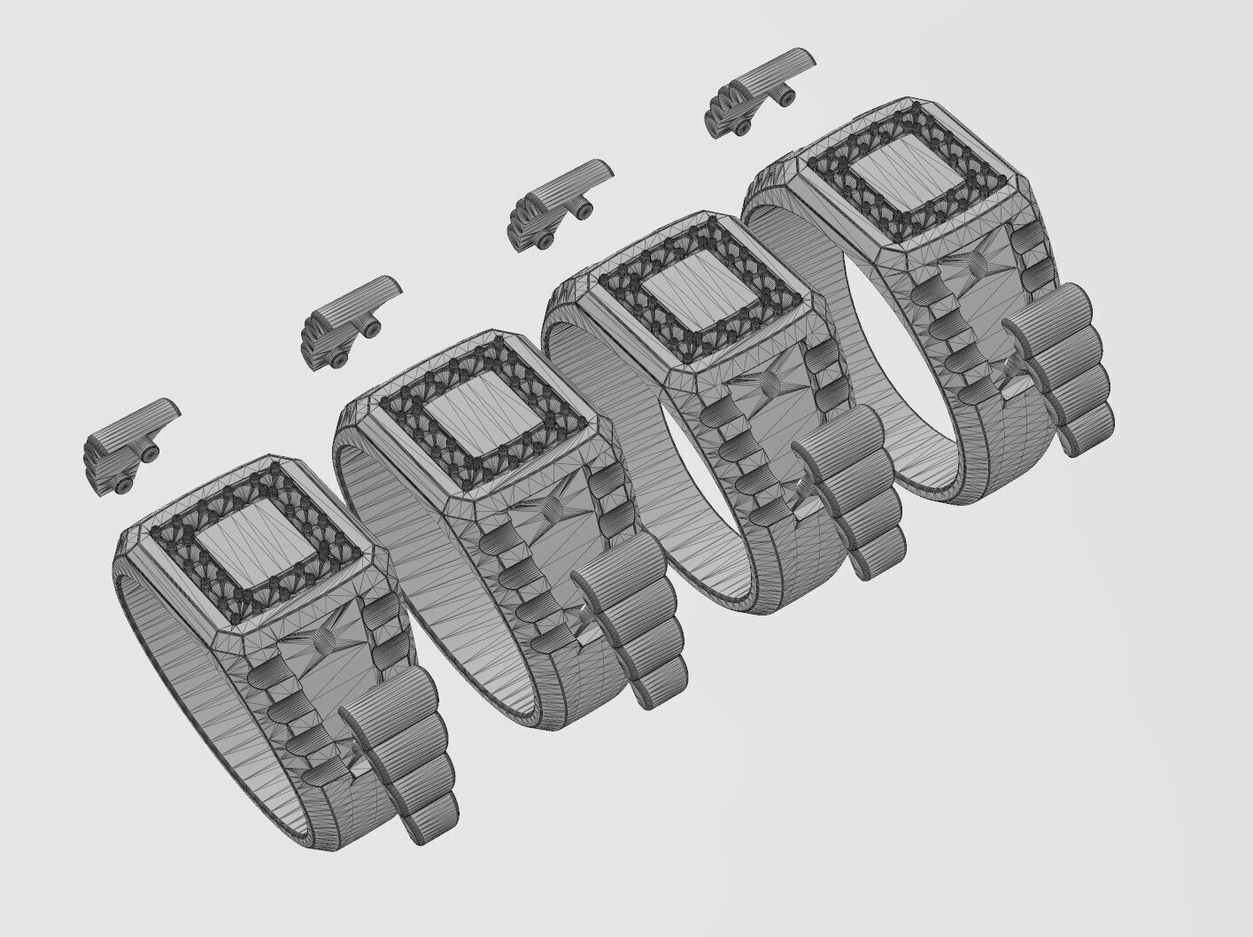 Diamond square presidential link inserts ring US sizes 7to10 3D print model_13