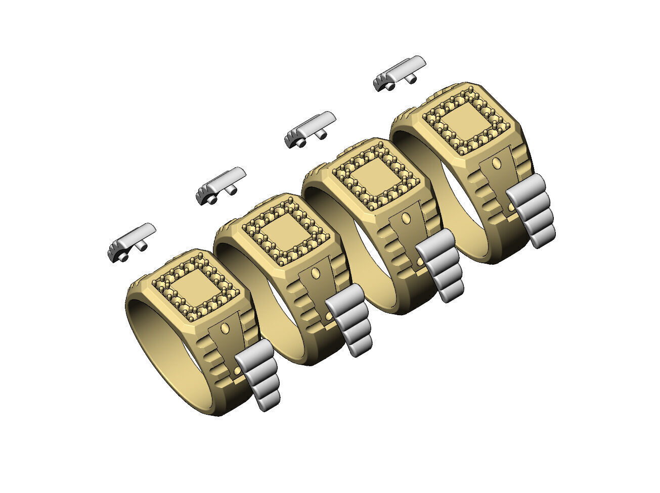 Diamond square presidential link inserts ring US sizes 7to10 3D print model_6
