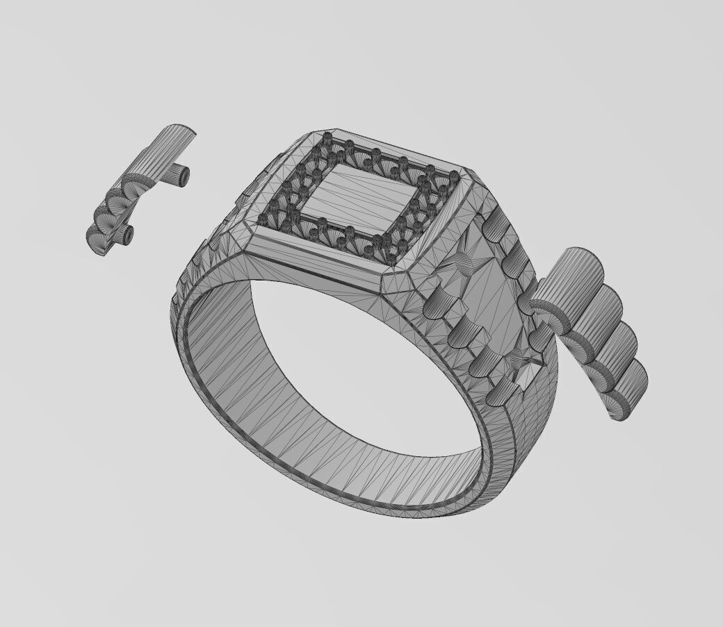 Diamond square presidential link inserts ring US sizes 7to10 3D print model_14