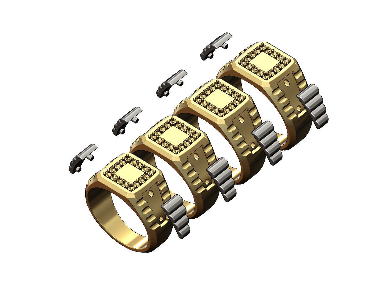 Diamond square presidential link inserts ring US sizes 7to10 3D print model_1