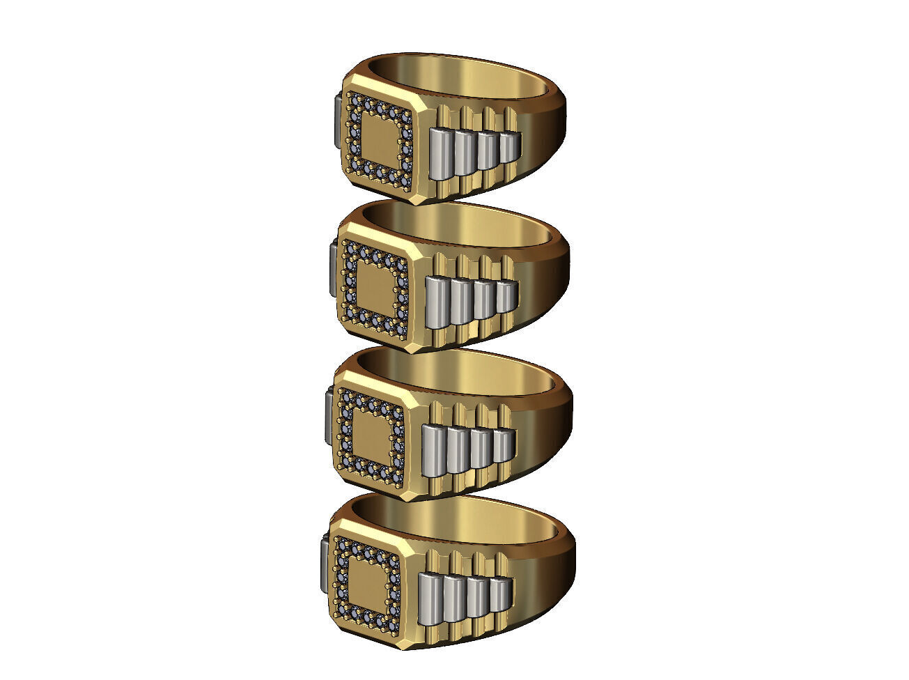 Diamond square presidential link inserts ring US sizes 7to10 3D print model_4