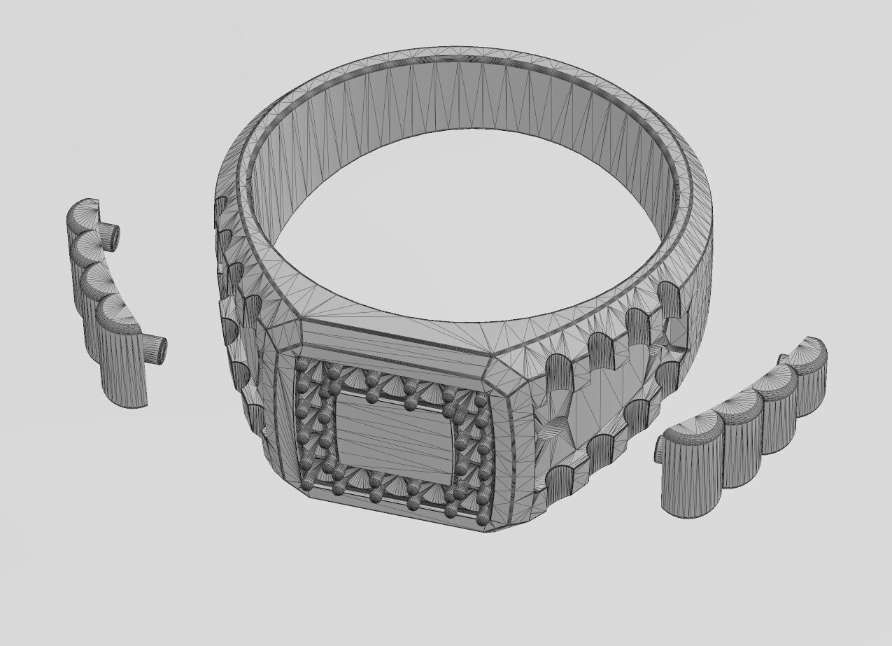 Diamond square presidential link inserts ring US sizes 7to10 3D print model_15