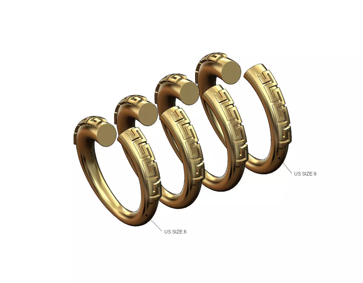 Greek key twisted conical rope ring US size 6to9 3D print model 3D print model