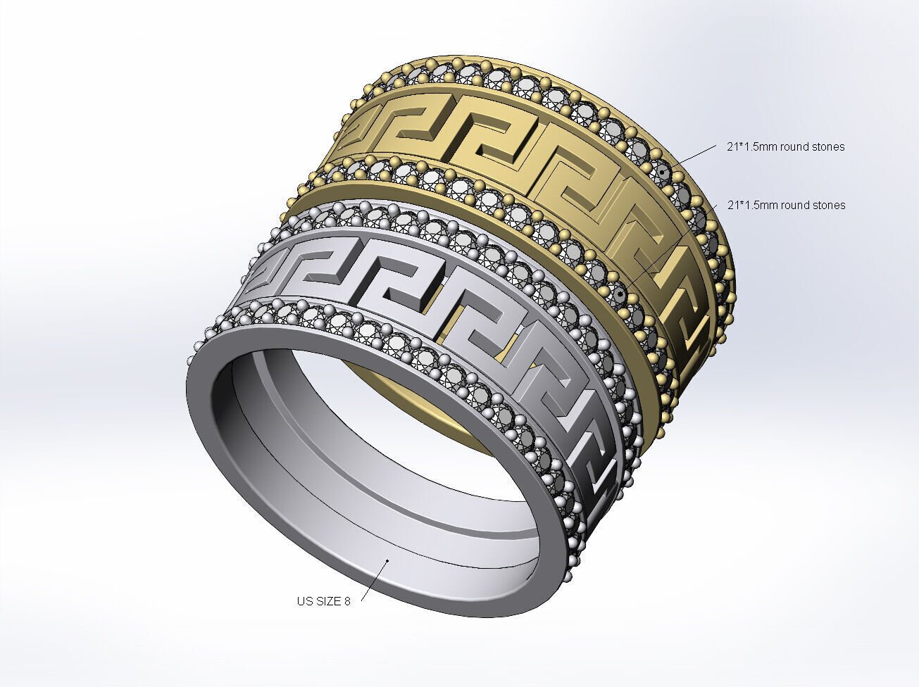 2 Diamond greek key pattern bands US size 8 3D print model_4