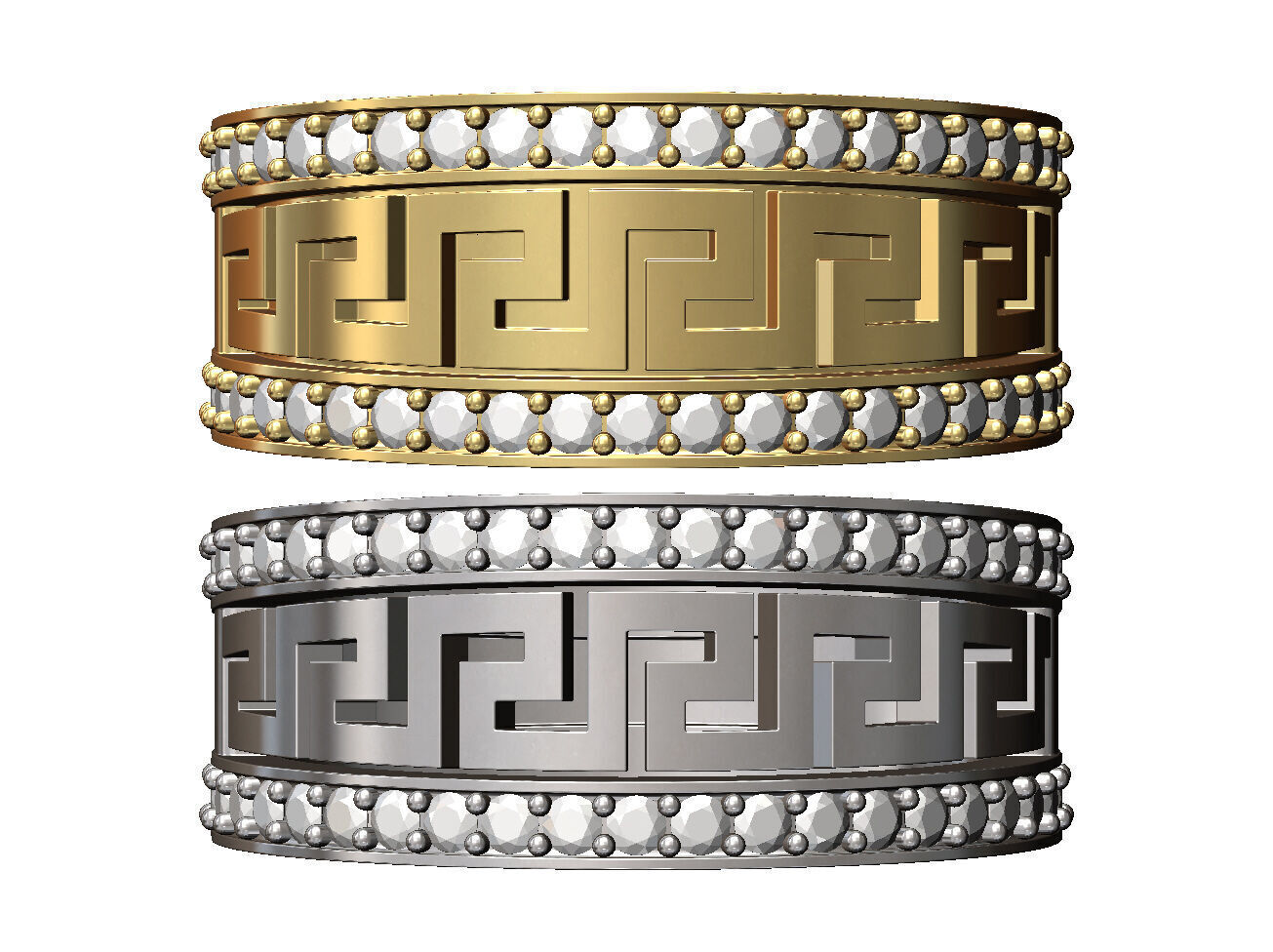 2 Diamond greek key pattern bands US size 8 3D print model_1