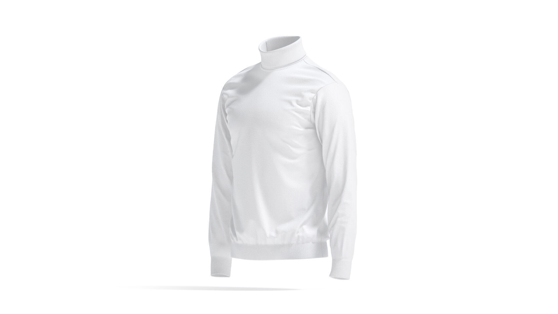 White Turtleneck Sweater - long neck knitted mens pullover  3D model_1