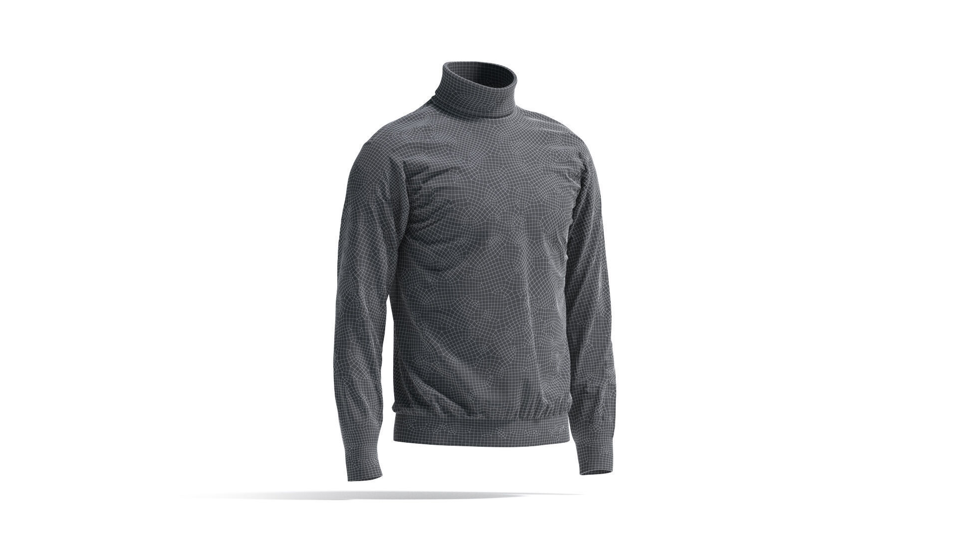 White Turtleneck Sweater - long neck knitted mens pullover  3D model_7