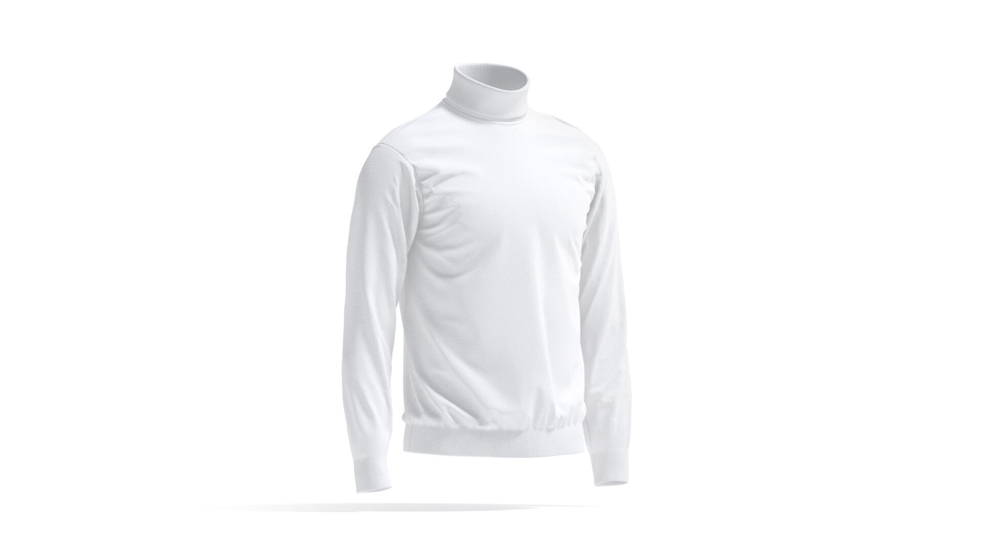White Turtleneck Sweater - long neck knitted mens pullover  3D model_3