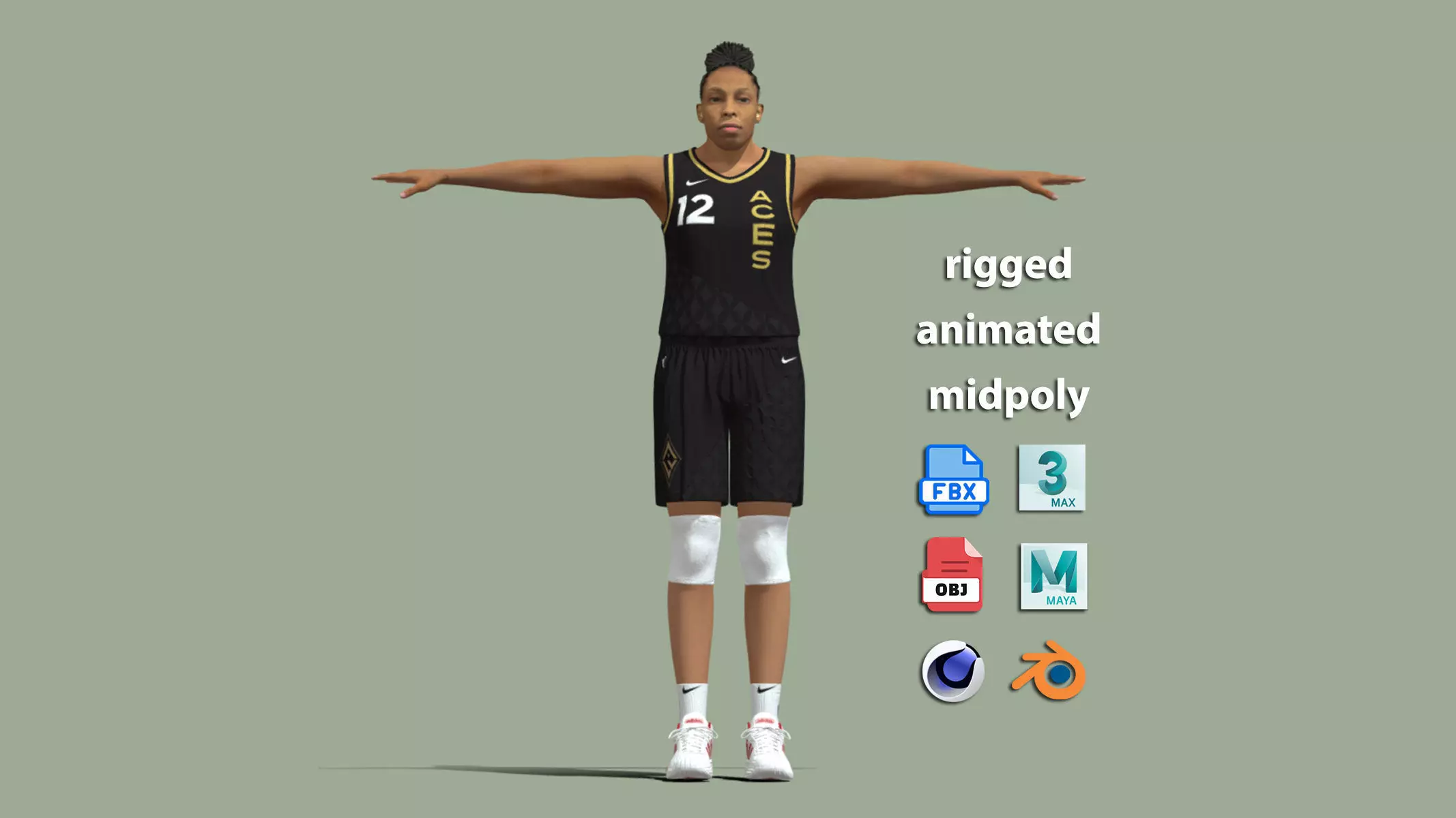 T-Pose Rigged Chelsea Gray Las Vegas Aces 3D model_0