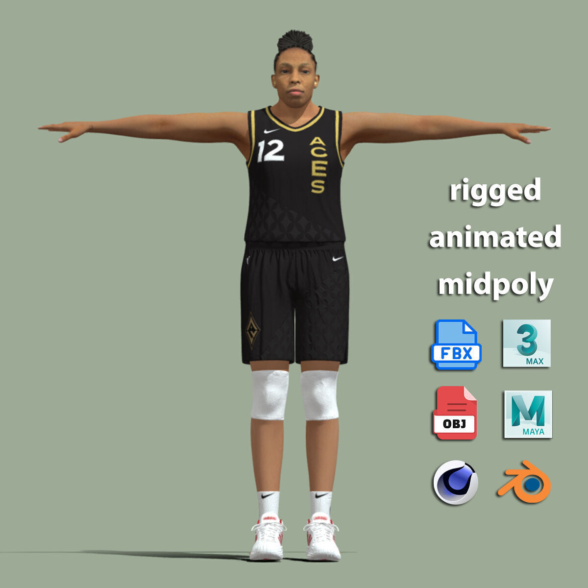 T-Pose Rigged Chelsea Gray Las Vegas Aces 3D model_2