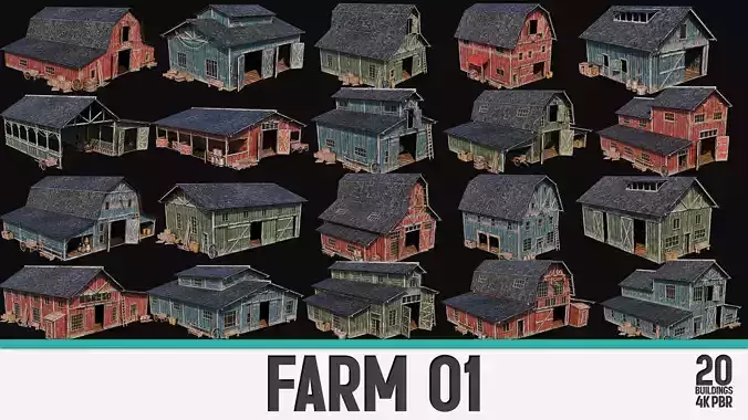 FARM 01 with INTERIORS 4K PBR Low-poly 3D model