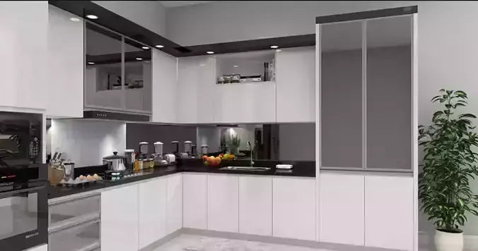Modern Black and White Kitchen 3D model