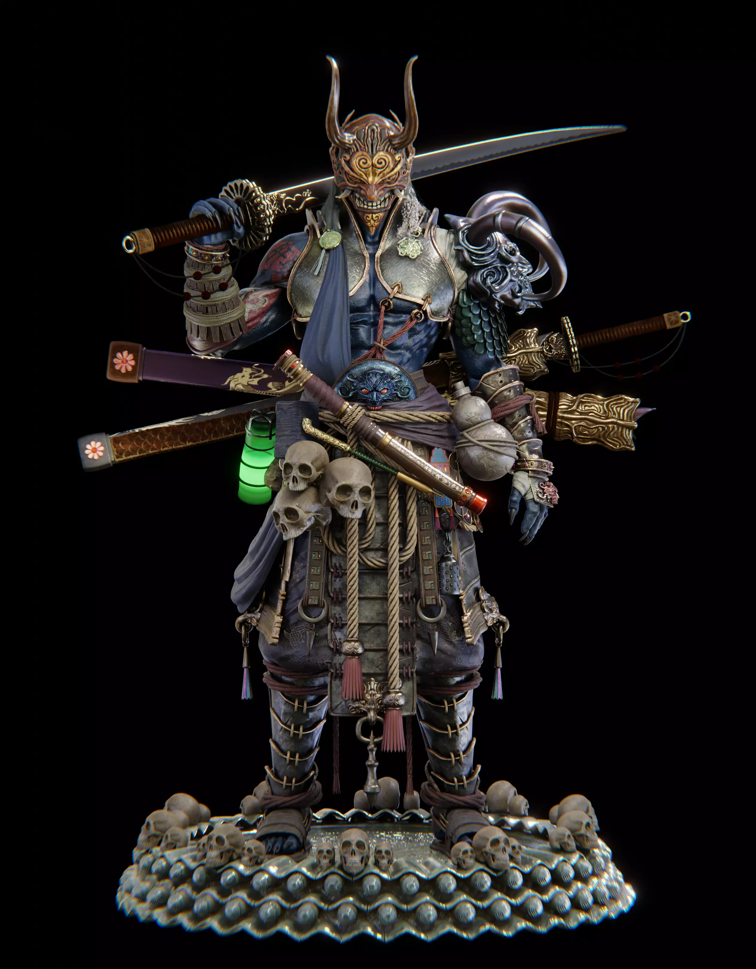 Dark Samurai Rig Low-poly 3D model_0